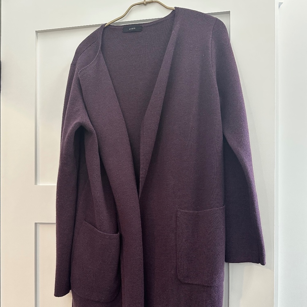 J Crew purple mid thigh cardigan